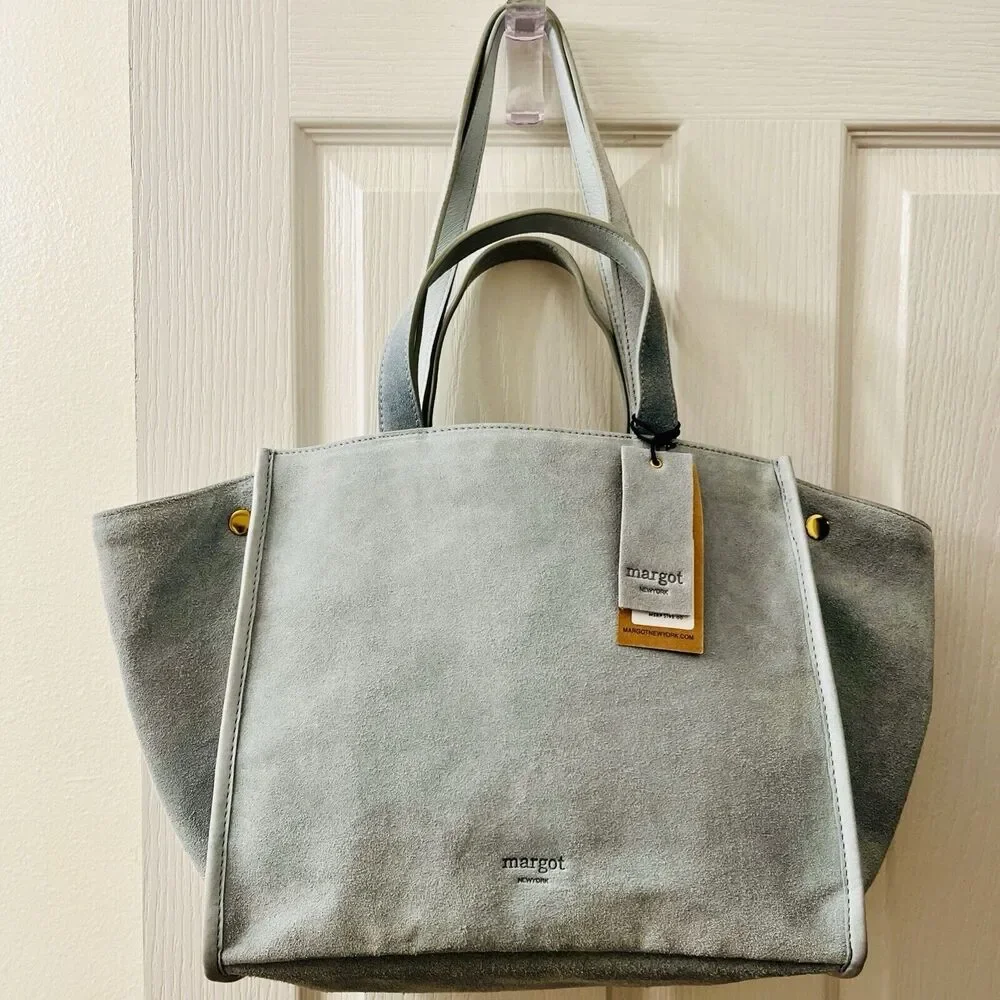 Margot New York Jamee Suede Tote Double Handle Blue TikTok Viral Makeup Pouch